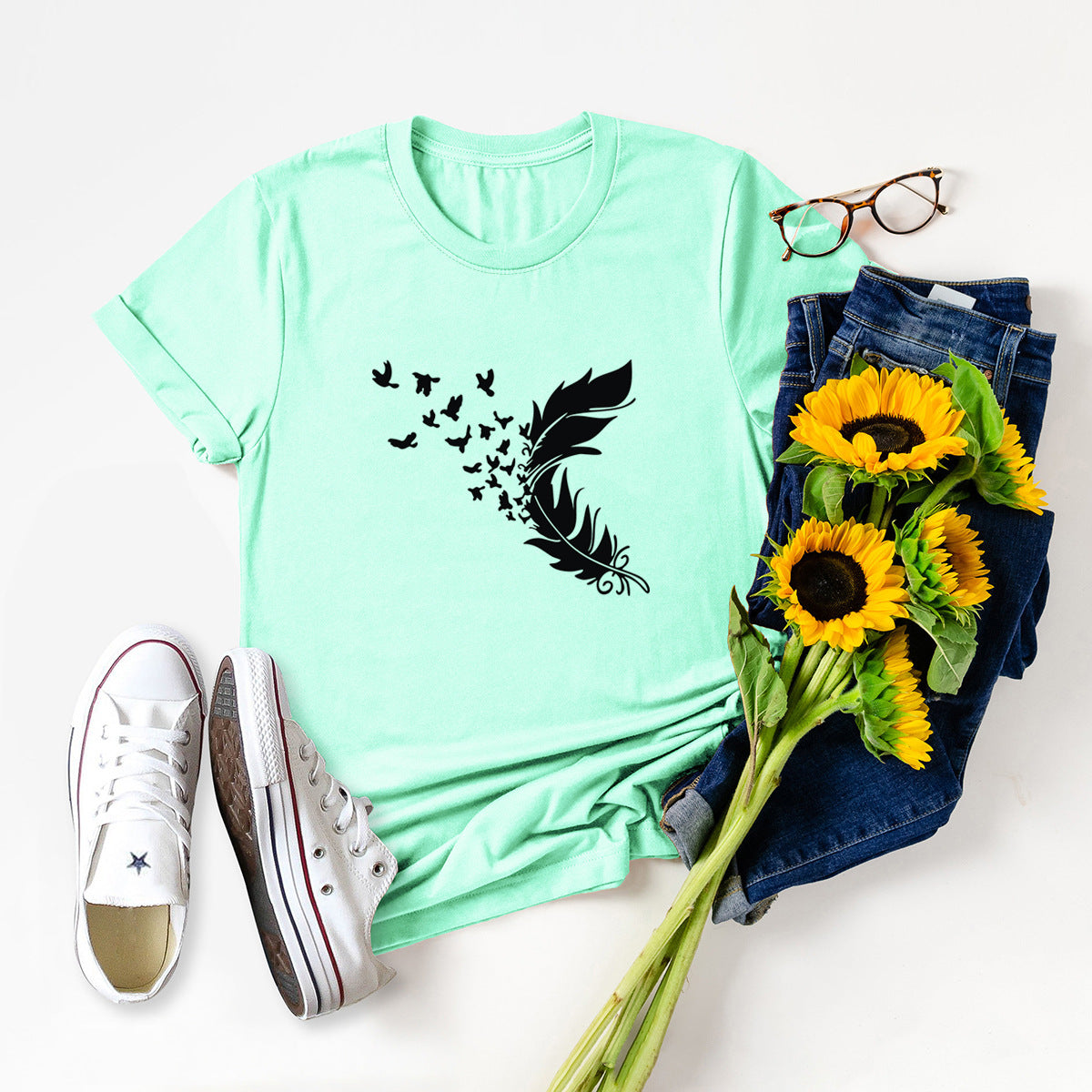 New Feather Print T-Shirt
