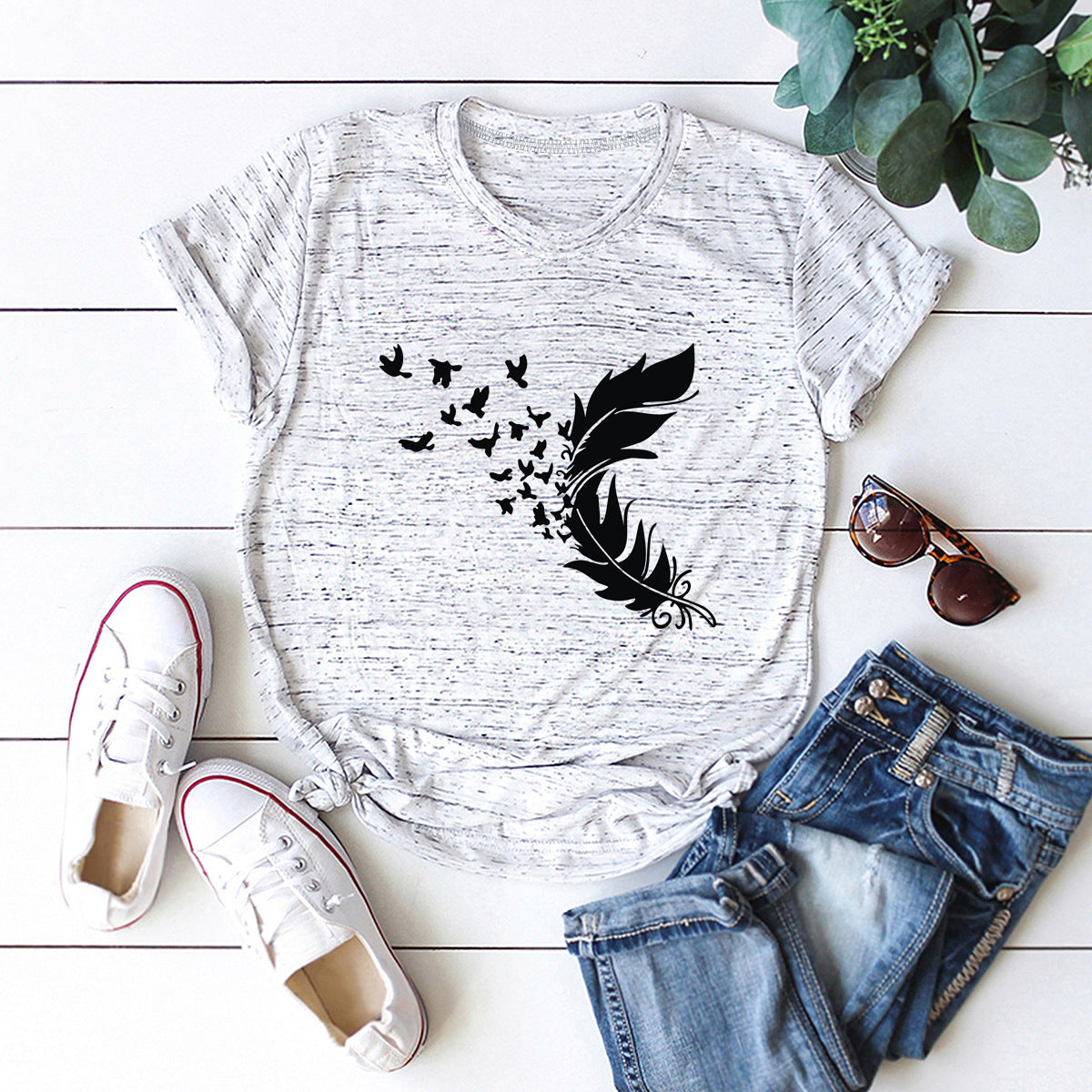 New Feather Print T-Shirt