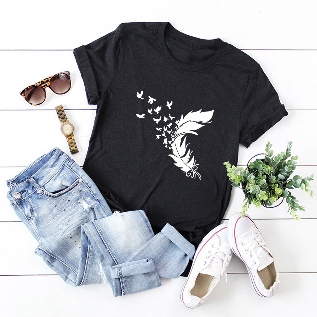 New Feather Print T-Shirt