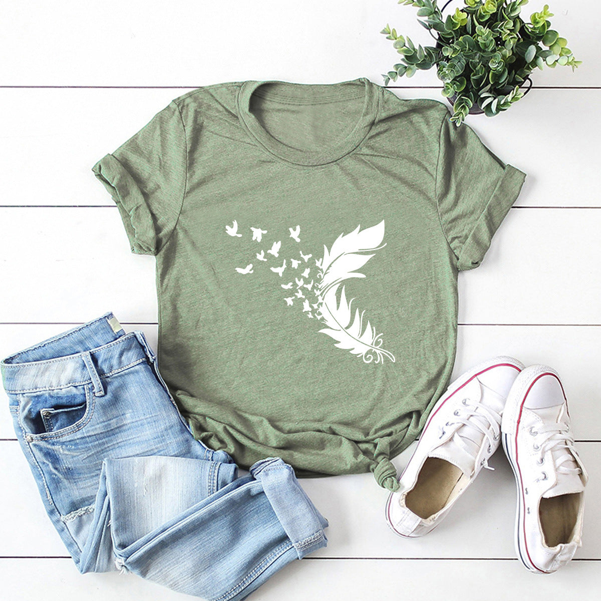 New Feather Print T-Shirt