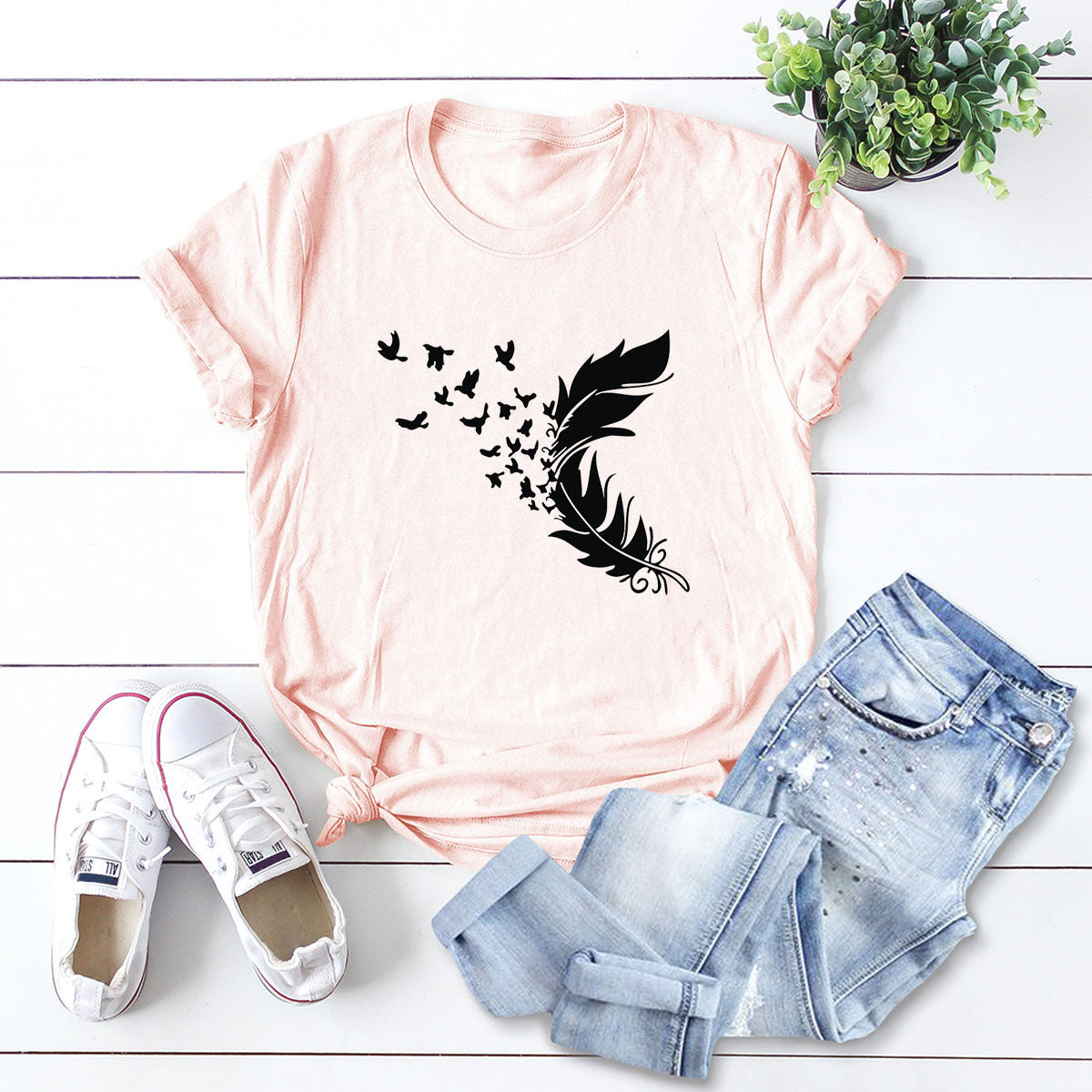 New Feather Print T-Shirt