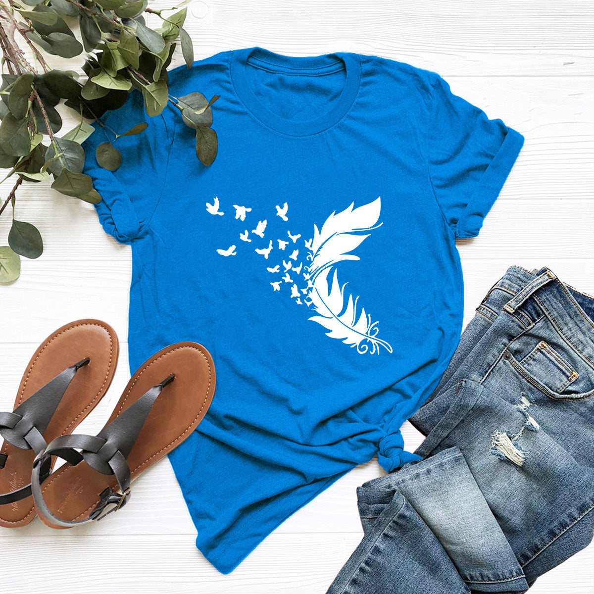 New Feather Print T-Shirt