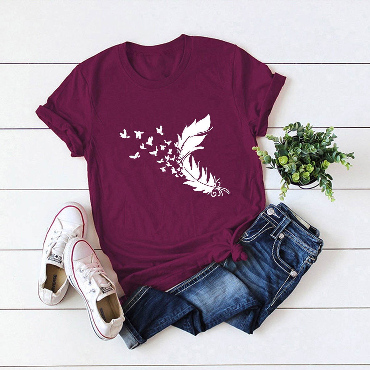New Feather Print T-Shirt
