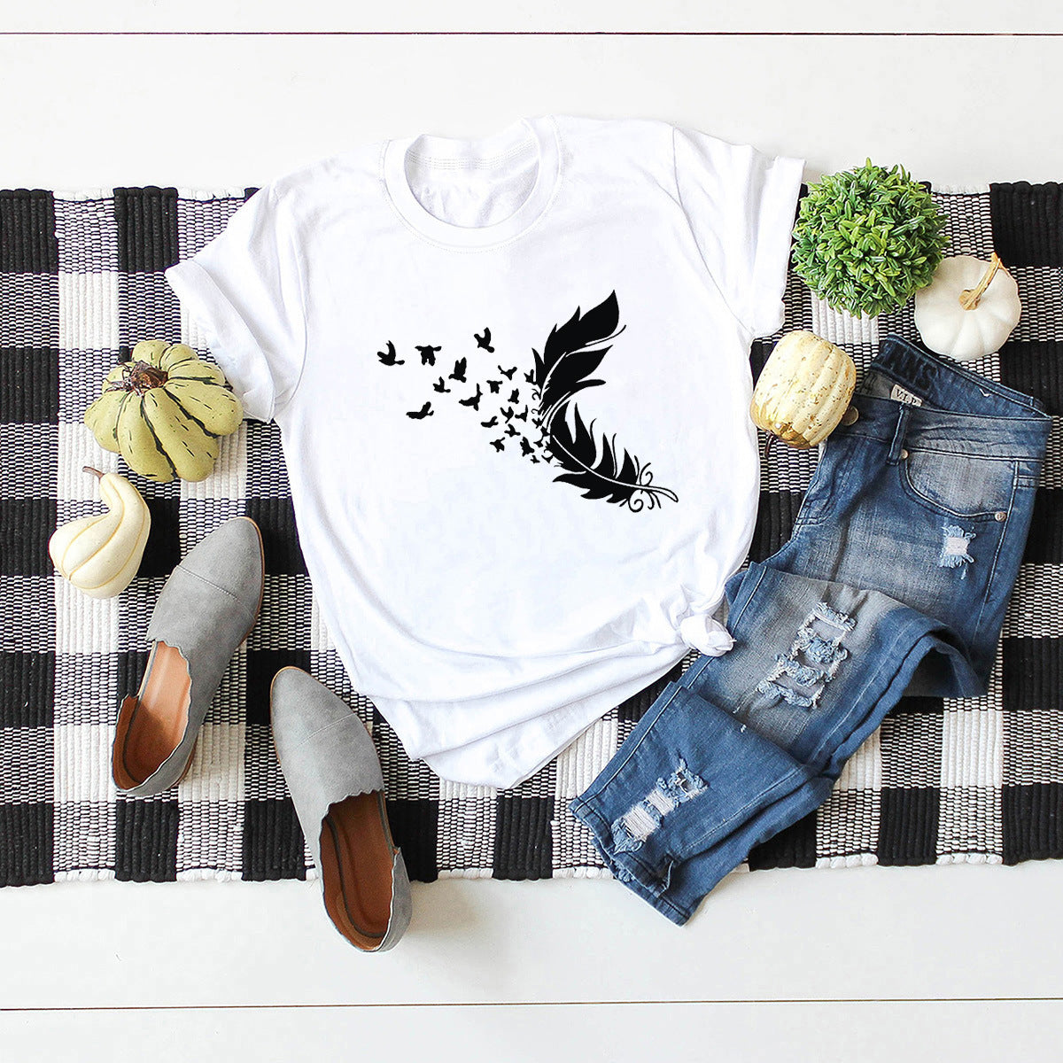 New Feather Print T-Shirt