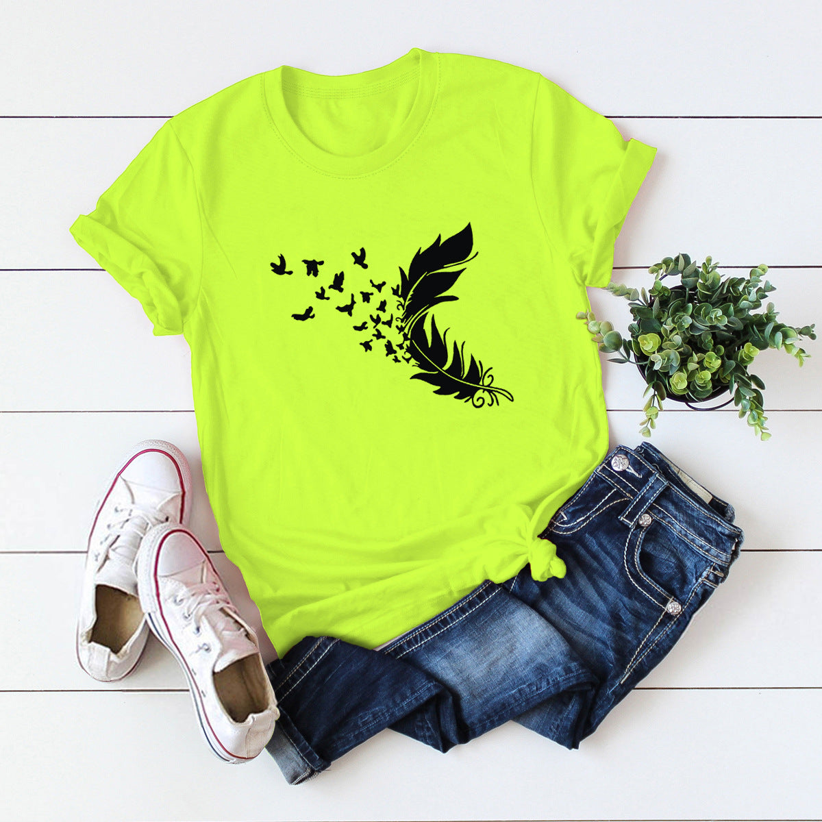New Feather Print T-Shirt