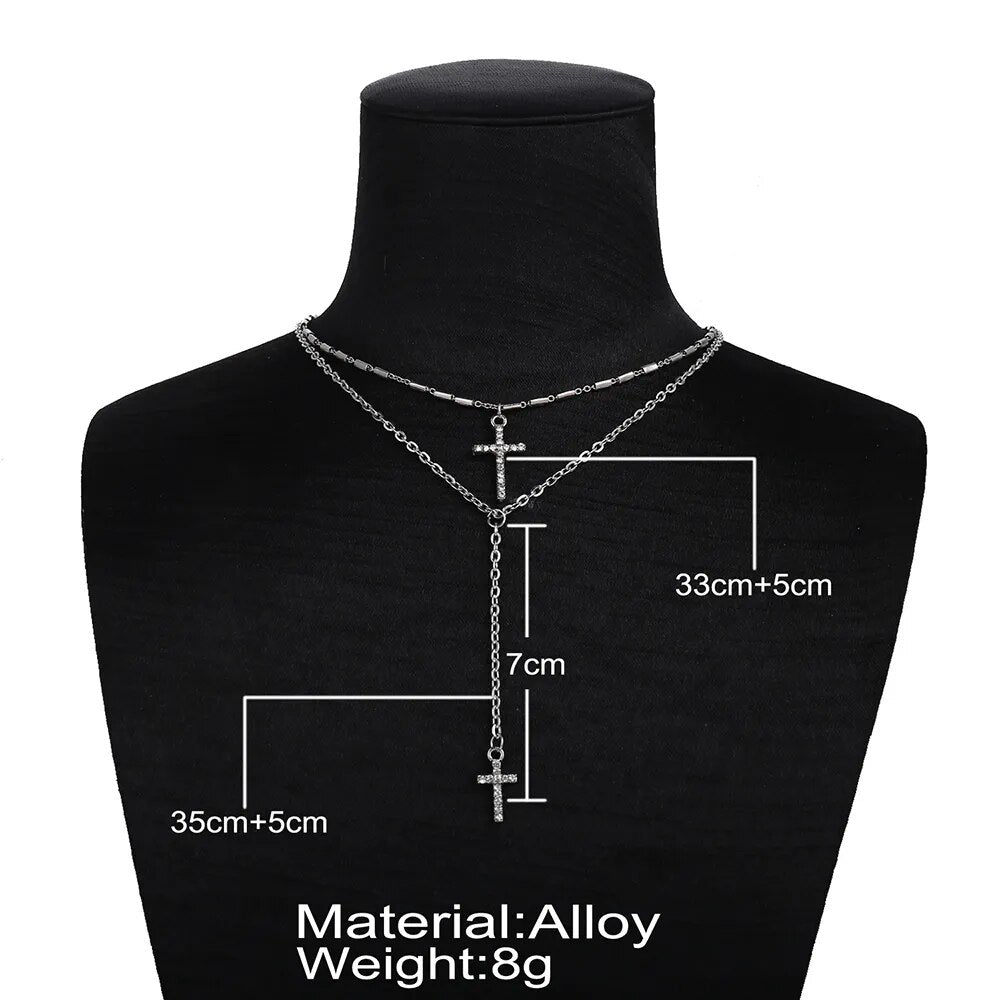 Fashion Gold Color Crystal Cross Double Layered