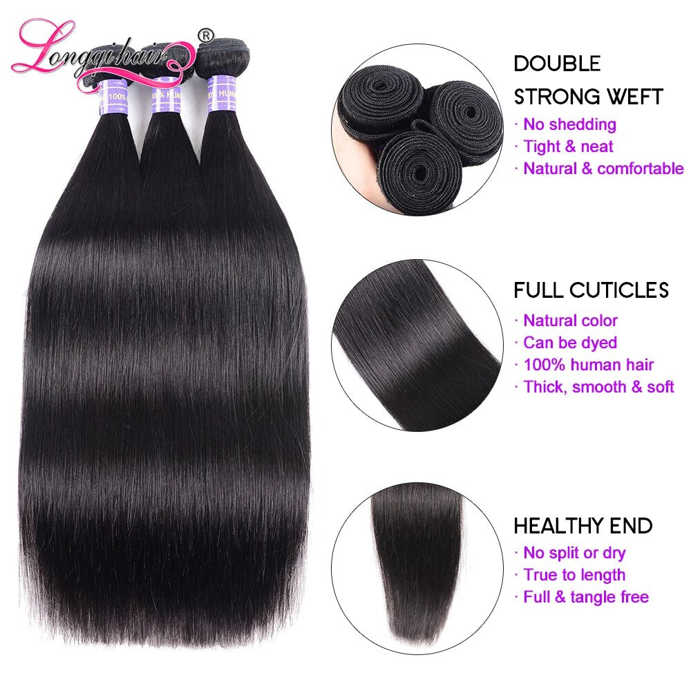 Straight Hair 3 Natural Malaysian Hair Bundles