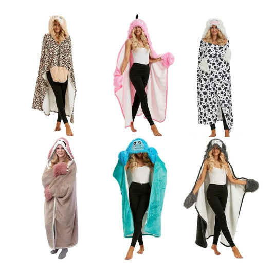 Hooded Blanket Cuddly Blanket with Sleeves and Hood