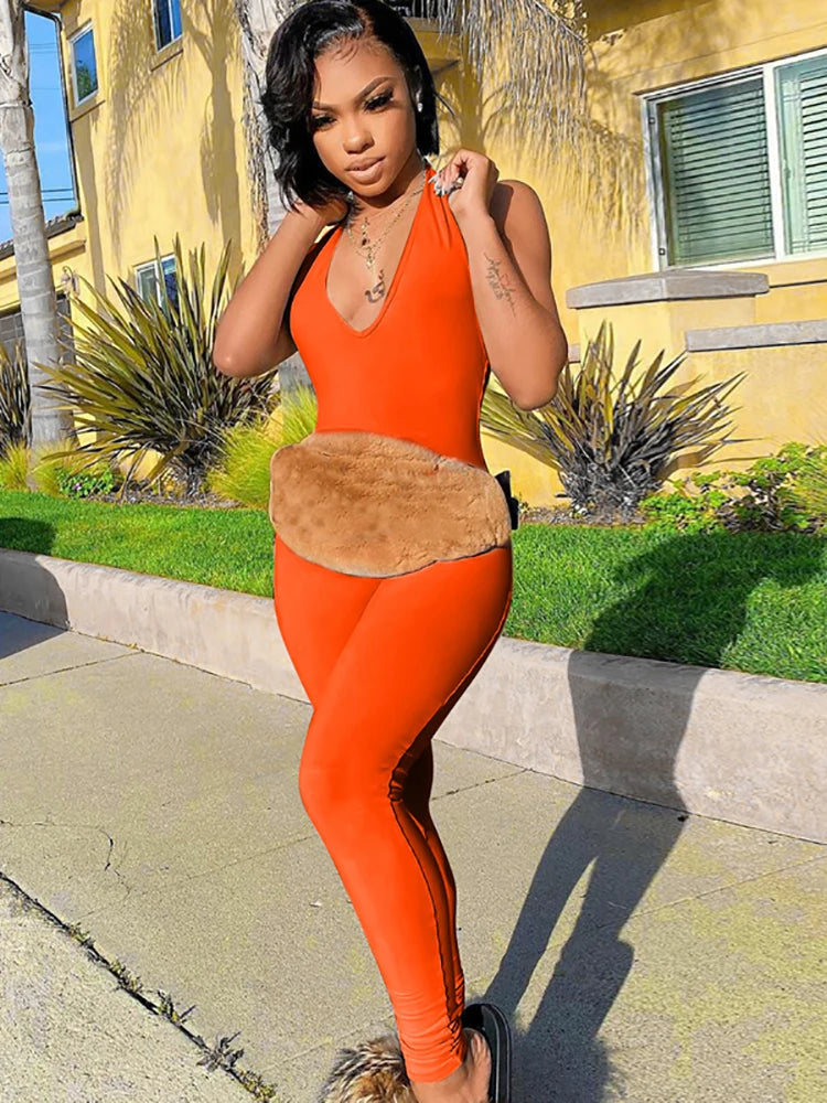 Solid Bodycon Halter Women Long Jumpsuits