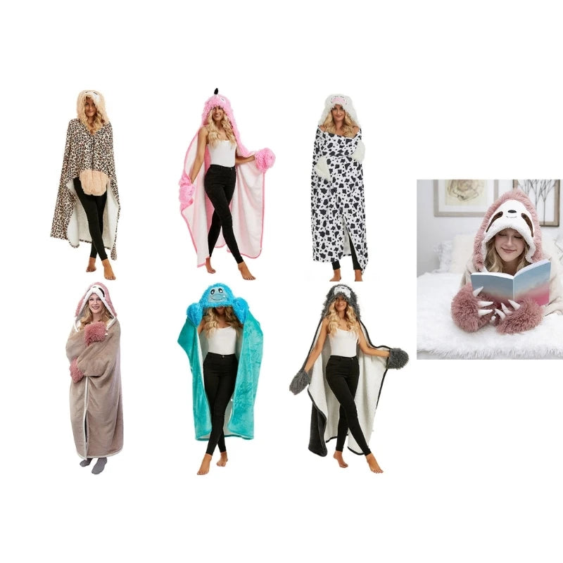 Hooded Blanket Cuddly Blanket with Sleeves and Hood